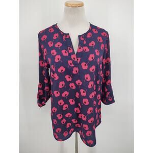 Hawthorn Poppy Print V-neck Blouse Size Small Purple